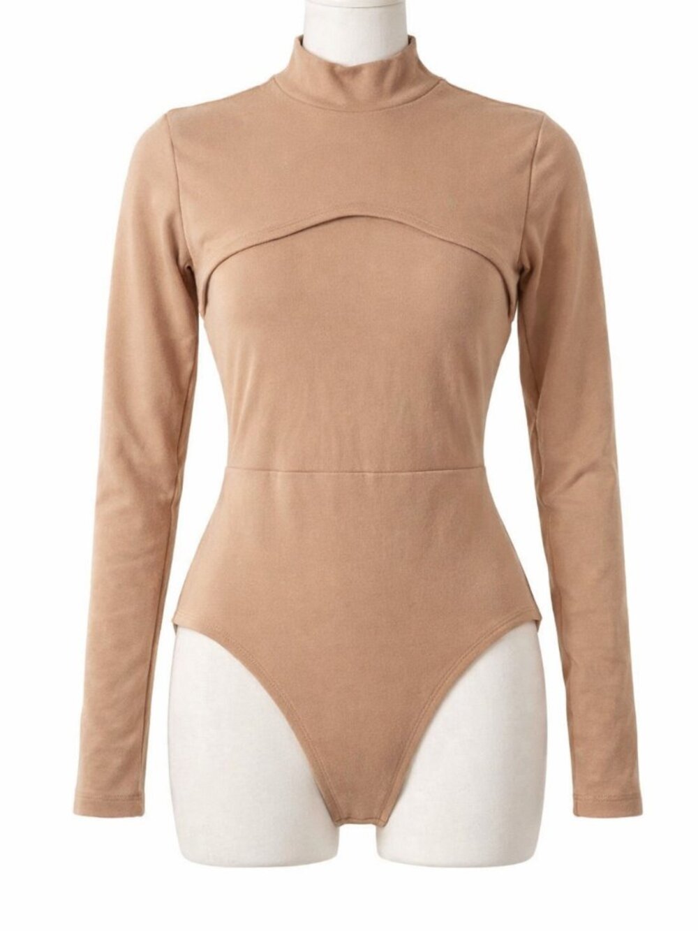 MANGOPOP Beige Long Sleeve Cutout Bodysuit Size S